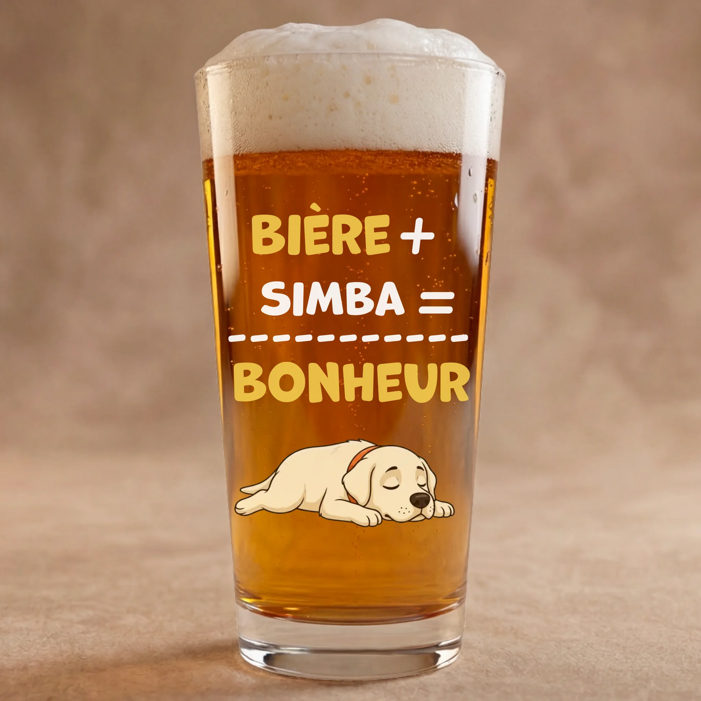 Verre à bière : "Bonheur = Bière +"