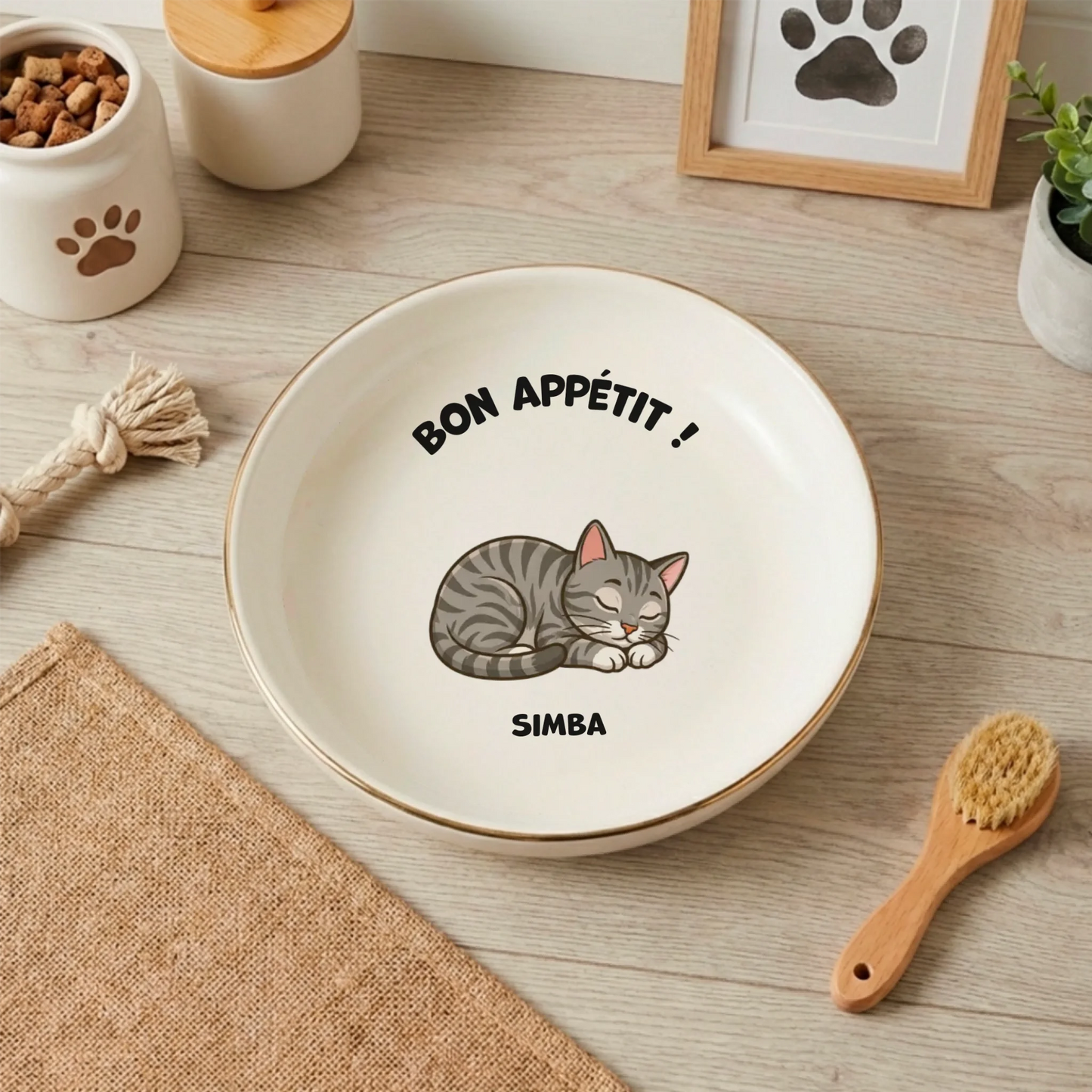 Gamelle chat personnalisé - Bon Appétit & Chat couché
