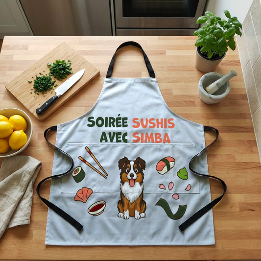 Tablier : "Soirée sushis avec"