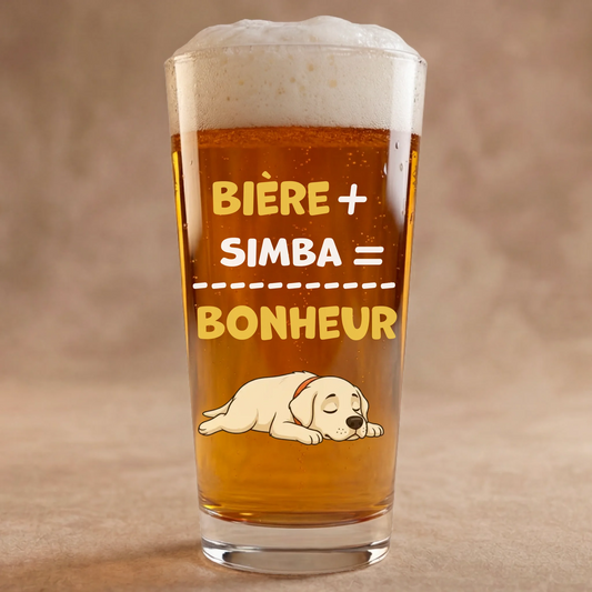 Verre à bière : "Bonheur = Bière +"